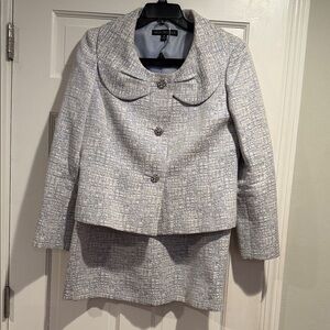 Norton McNaughton Pale Blue and White Tweed Jacket & Skirt Set